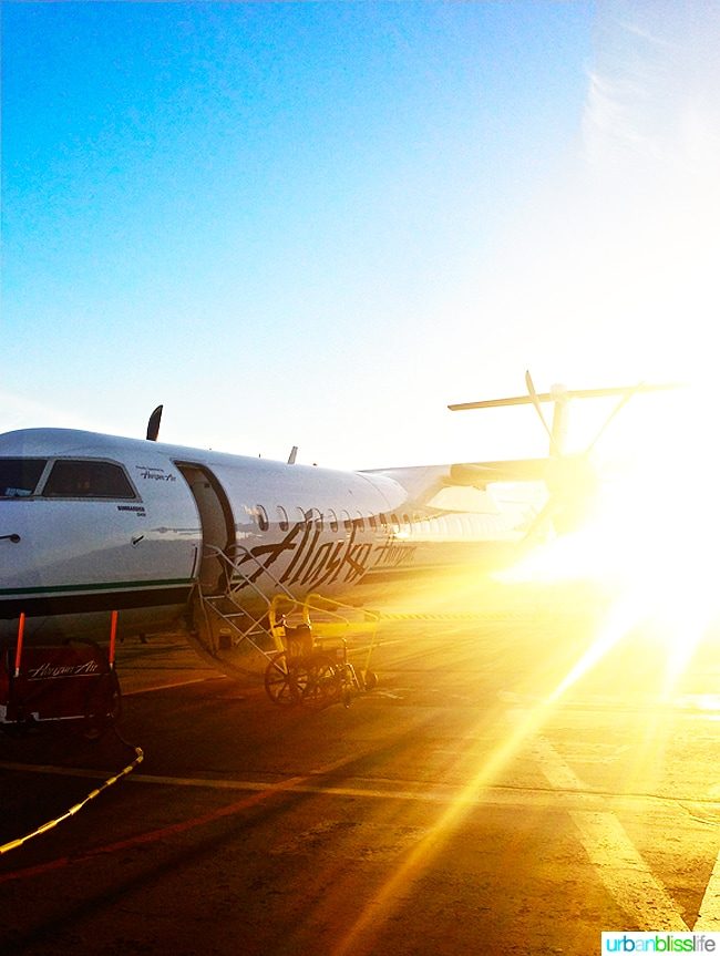 alaska airlines plane at sunrise