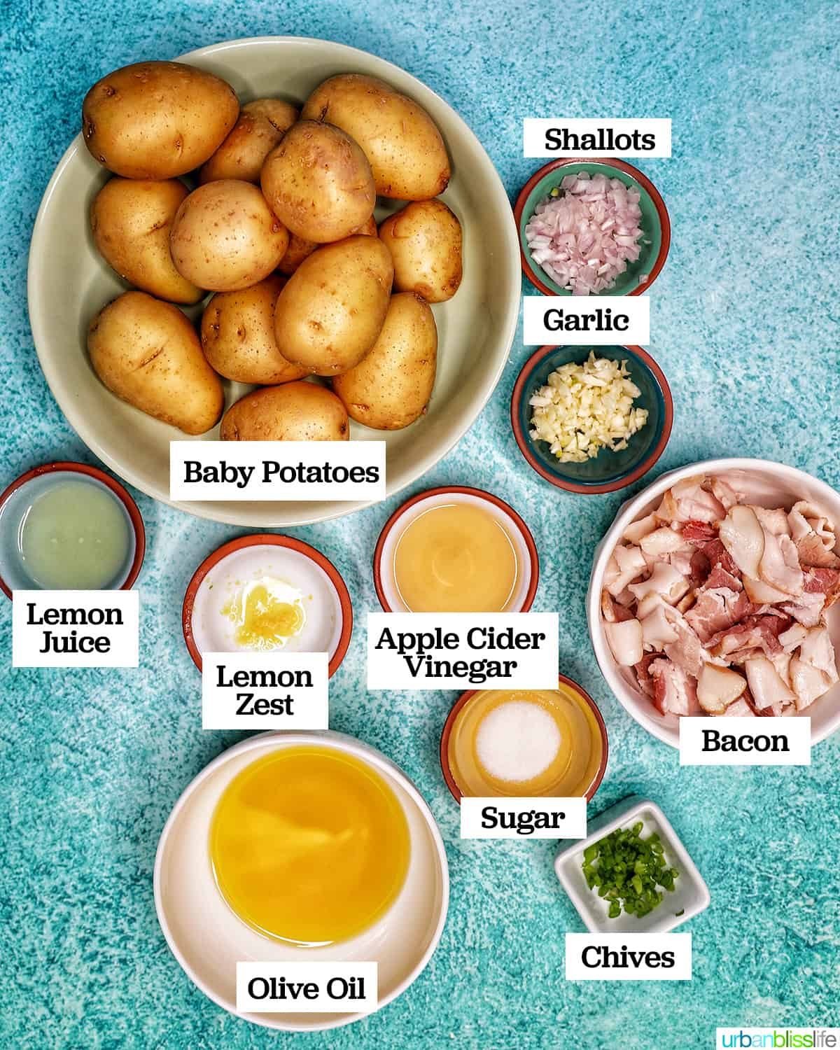 ingredients to make baby potato salad with bacon