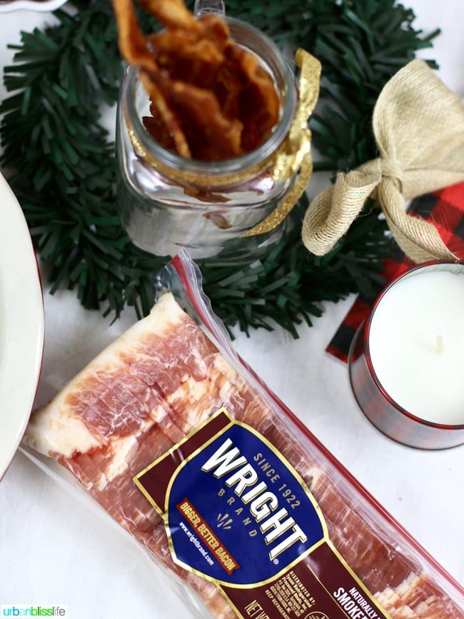 holiday breakfast bar with bacon and candle