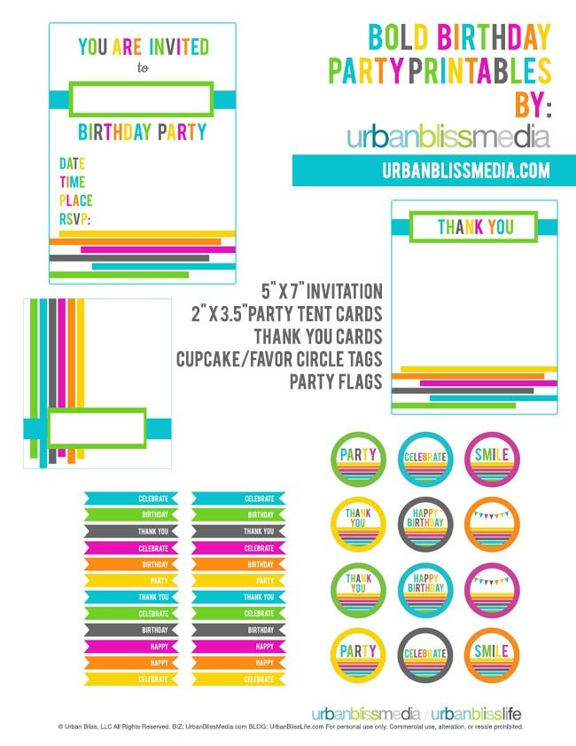 Bold Rainbow Birthday Party Printables