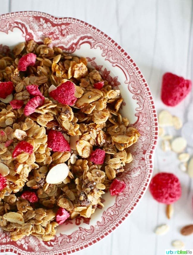 Brown Butter Almond Granola is simple to make and tasty! Recipe on UrbanBlissLife.com