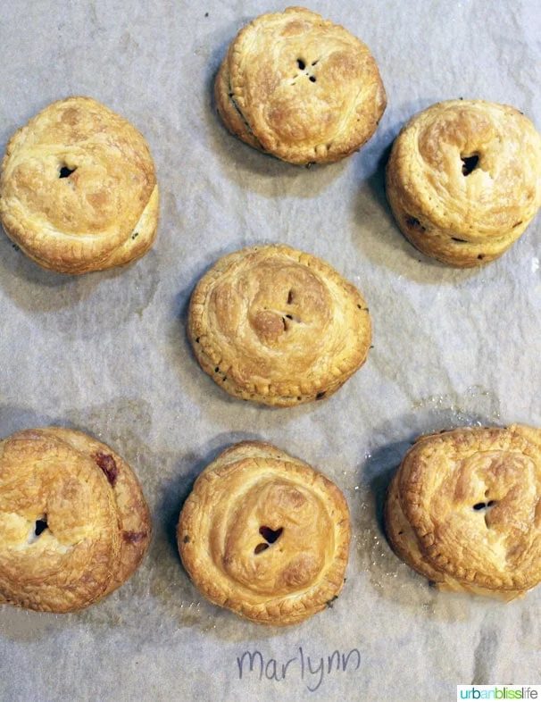several Vegetarian Hand Pies simply baked, on wax paper.