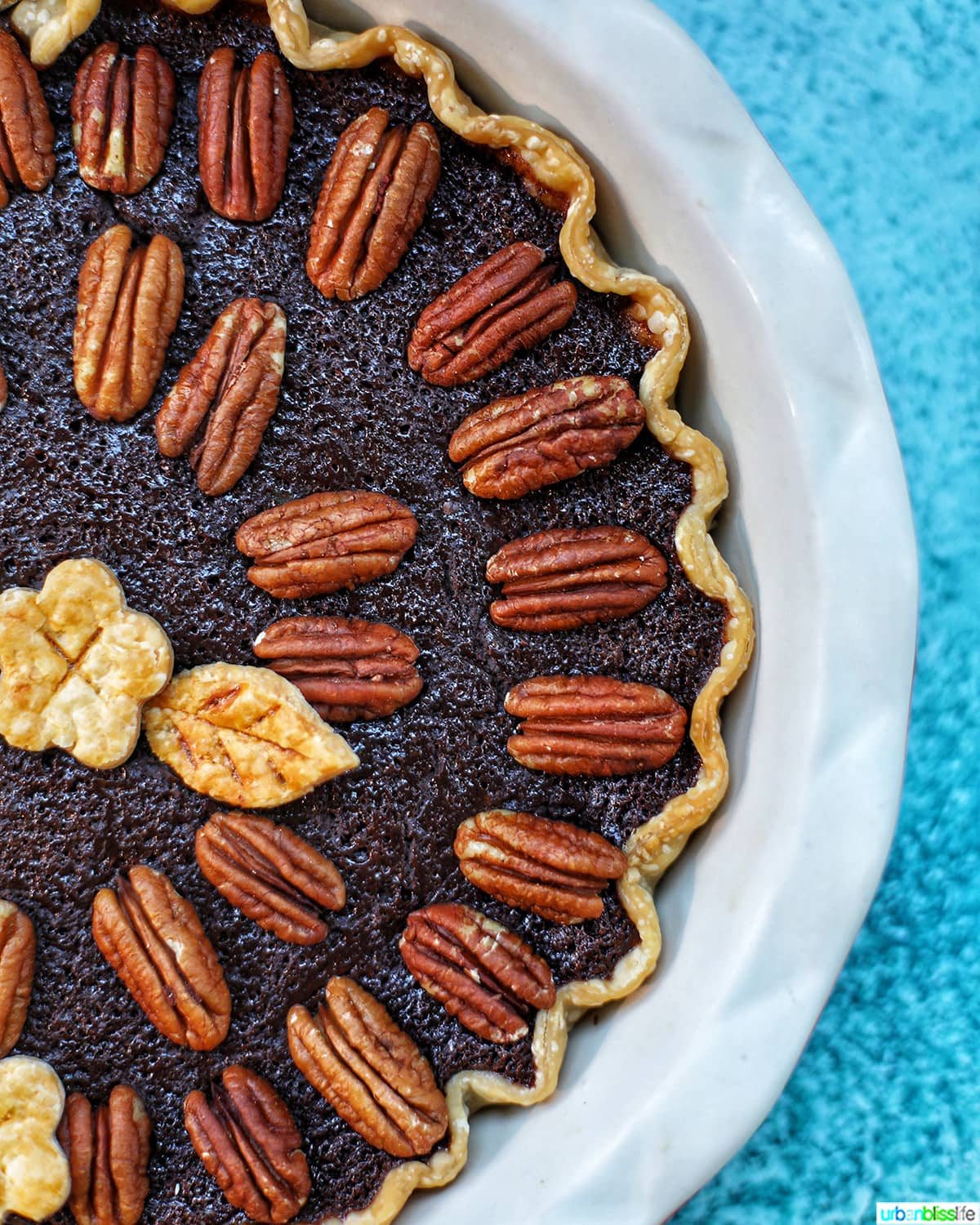 right half ogf Chocolate Bourbon Pecan Pie
