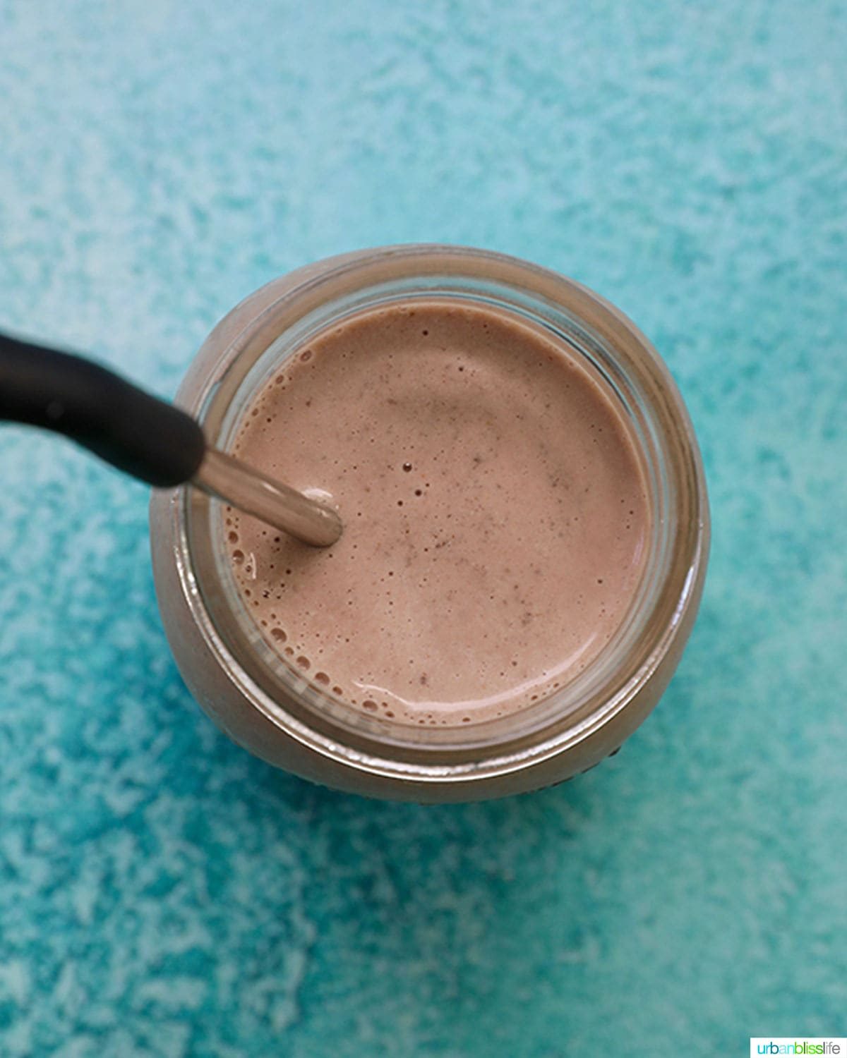 overhead photo of chocolate Post Workout Protein Shake