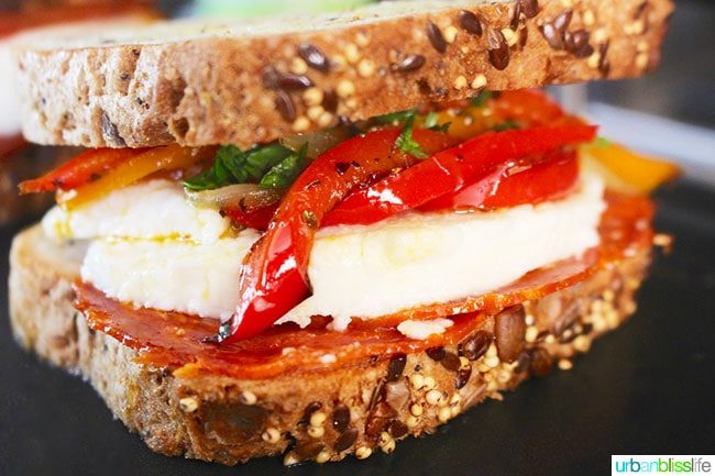 Chorizo sandwich with cheese and peppers