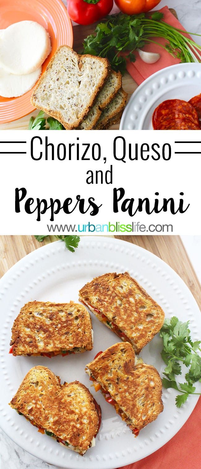 Chorizo Sandwich with Queso and Peppers - these hearty, tasty paninis perfect for lunch, dinner, or to make to feed a crowd for tailgating, holiday parties, and more! Recipe on UrbanBlissLife.com