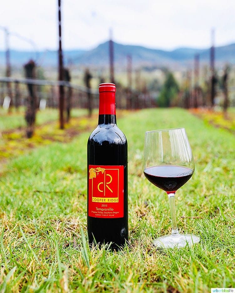 wine bottle and red wine glass at Roseburg wineries