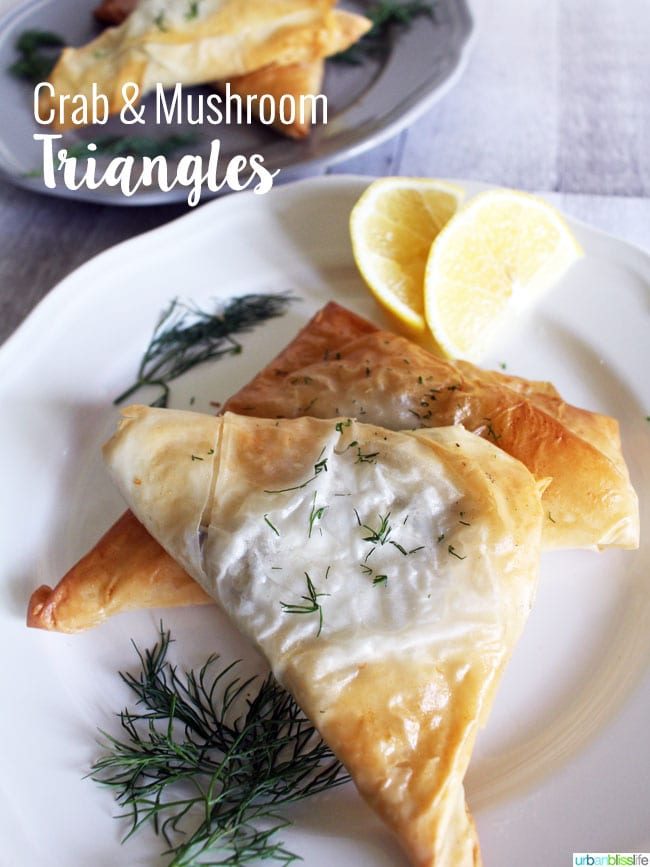 Crab and Mushroom Puff Pastry Triangle Appetizer recipe on UrbanBlissLife.com