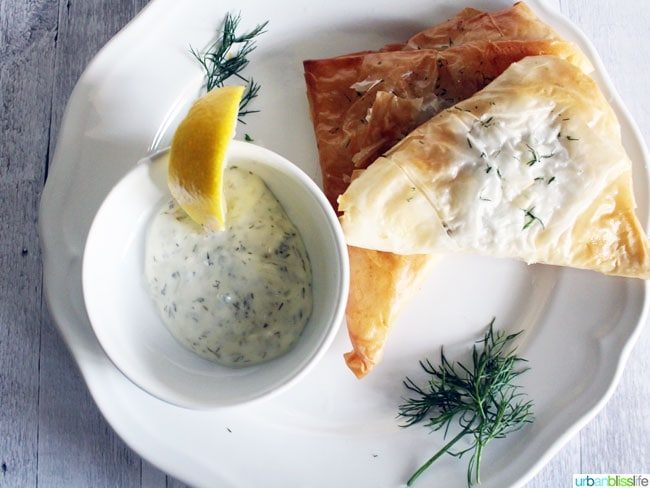 Crab and Mushroom Puff Pastry Triangle Appetizer recipe on UrbanBlissLife.com