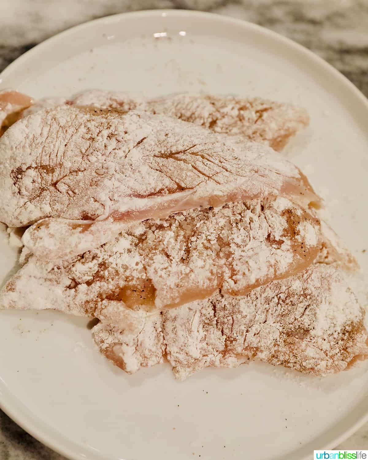 dredge chicken in flour