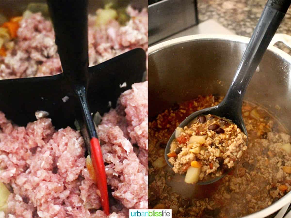 cooking ground turkey in a pot.