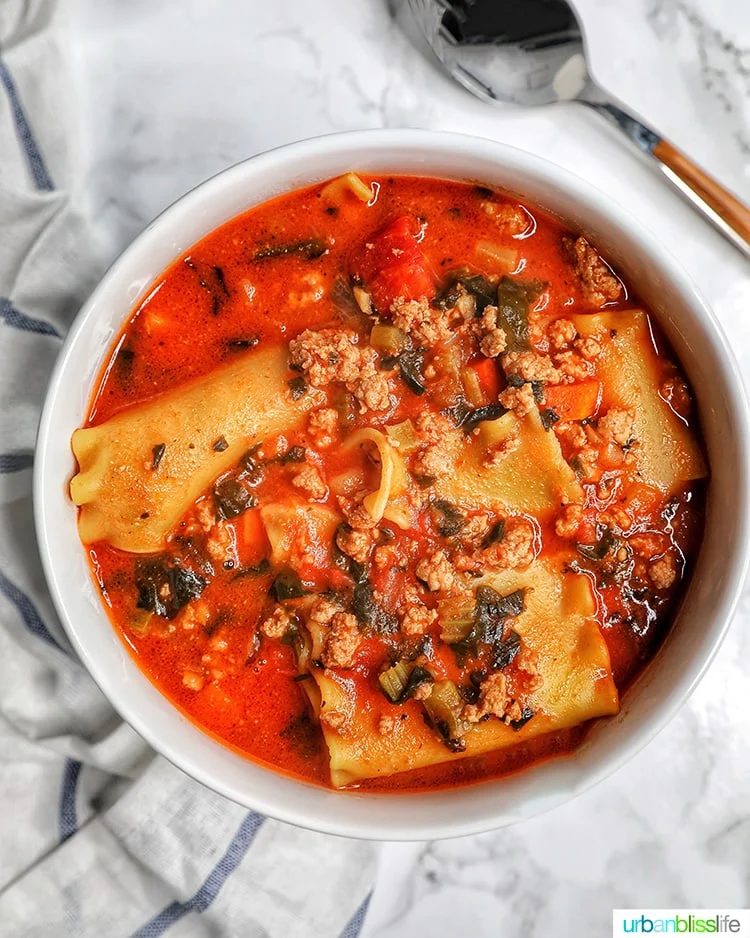 bowl of Simple One-Pot Lasagna Soup