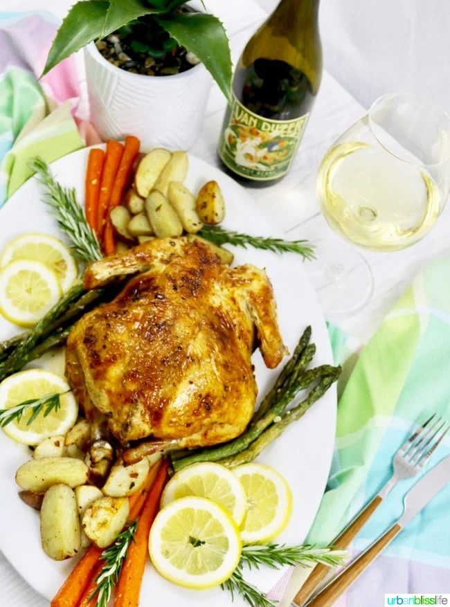 Simple Lemon Herb Roast Chicken with roasted vegetables, recipe on UrbanBlissLife.com