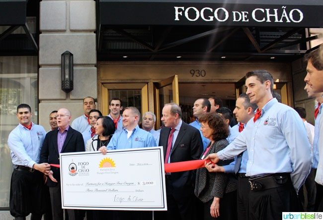 Fogo de Chao Portland Oregon restaurant check to Partners for a Hunger-Free Oregon