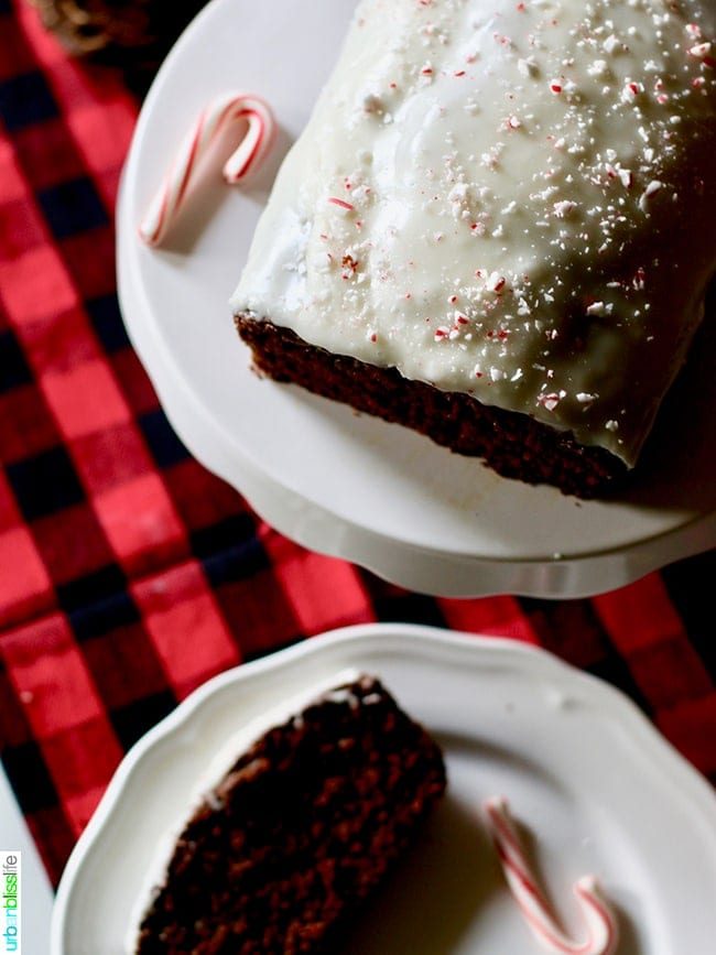 Gingerbread Loaf with Peppermint Cream Cheese Frosting, recipe on UrbanBlissLife.com