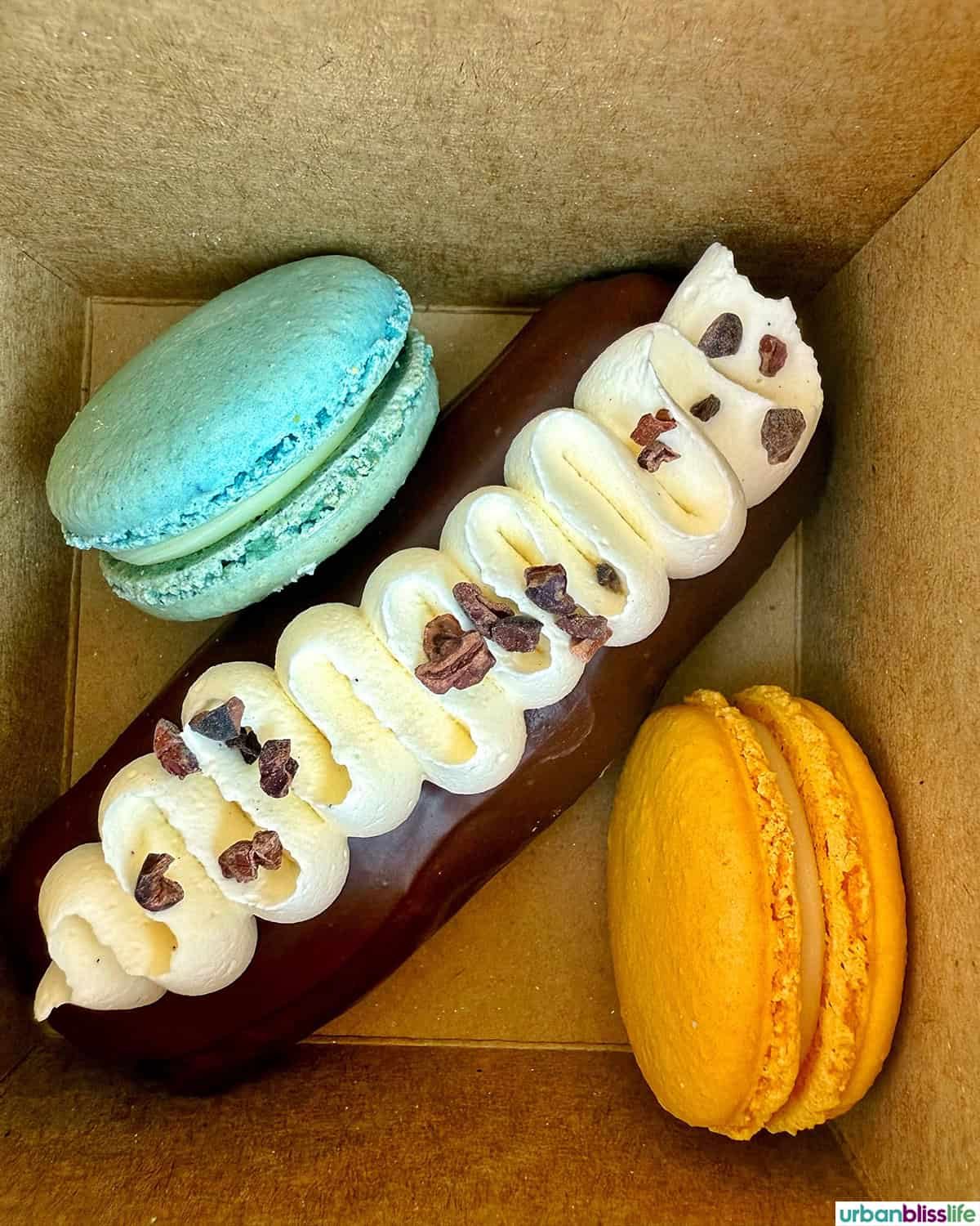 macarons and an eclair.