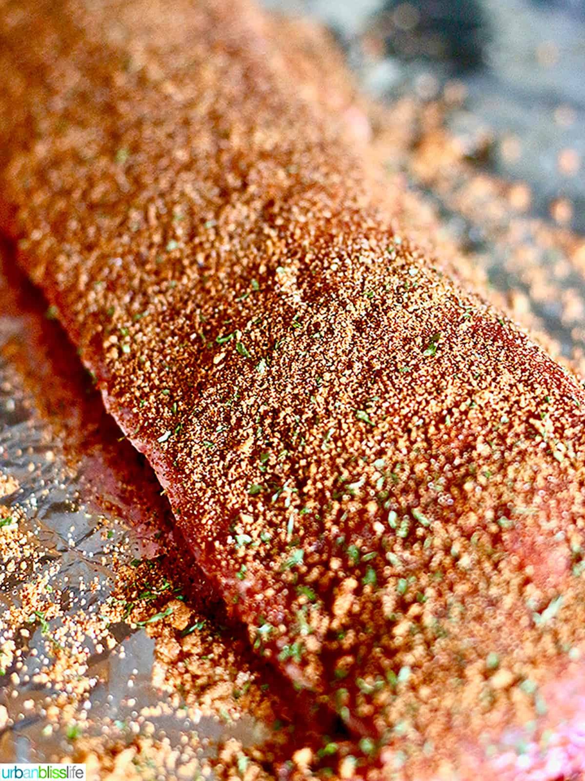 bbq rub on baby back pork ribs.