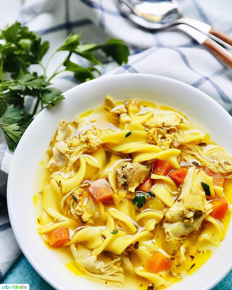 bowl of Pressure-cooker Chicken Noodle Soup