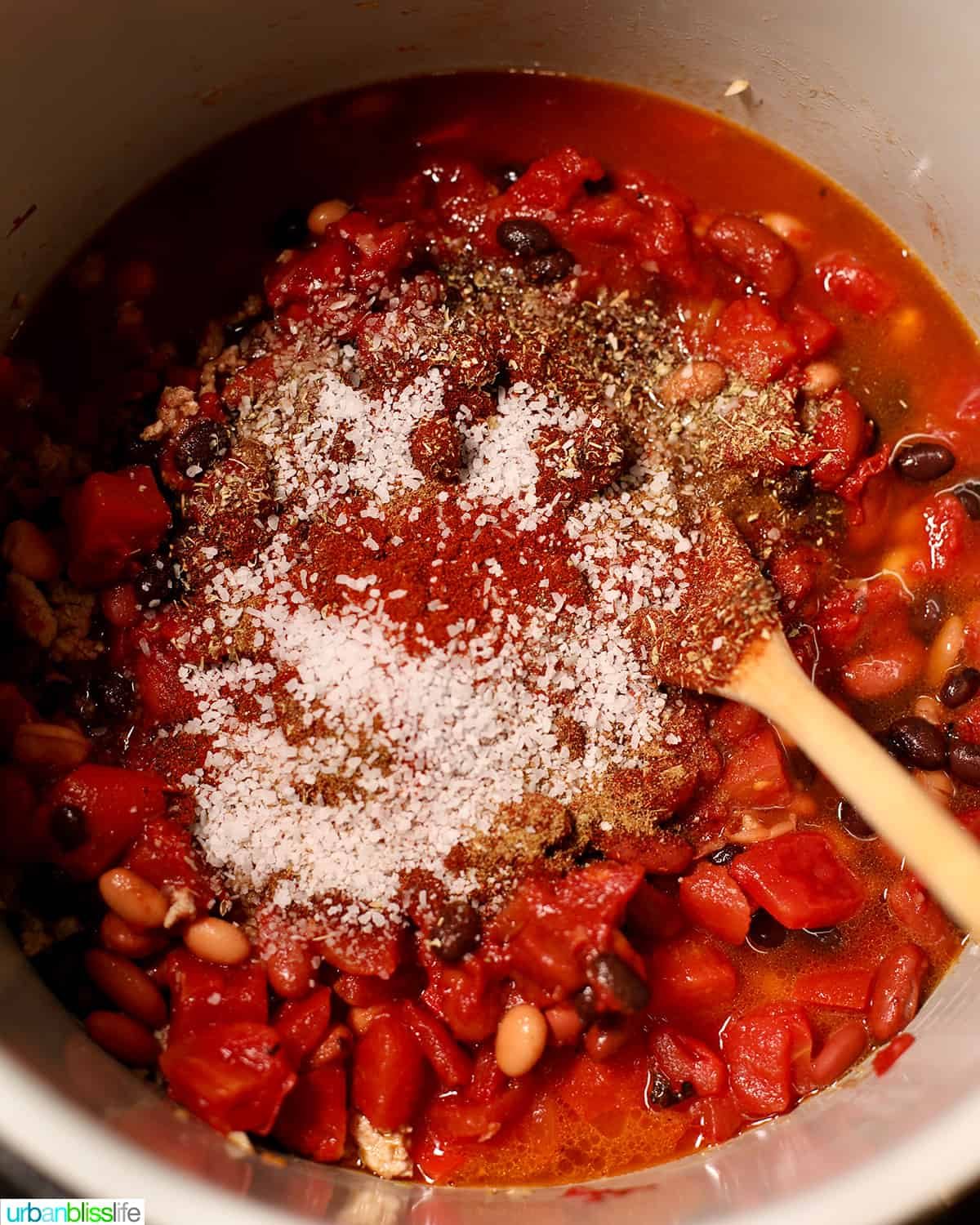 adding salt and pepper to instant pot turkey chili