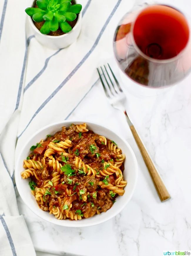 Pressure-cooker Sausage Peppers & Pasta with Oregon Pinot Noir