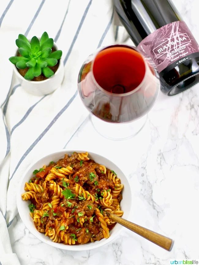 Pressure-cooker Sausage Peppers & Pasta with Oregon Pinot Noir