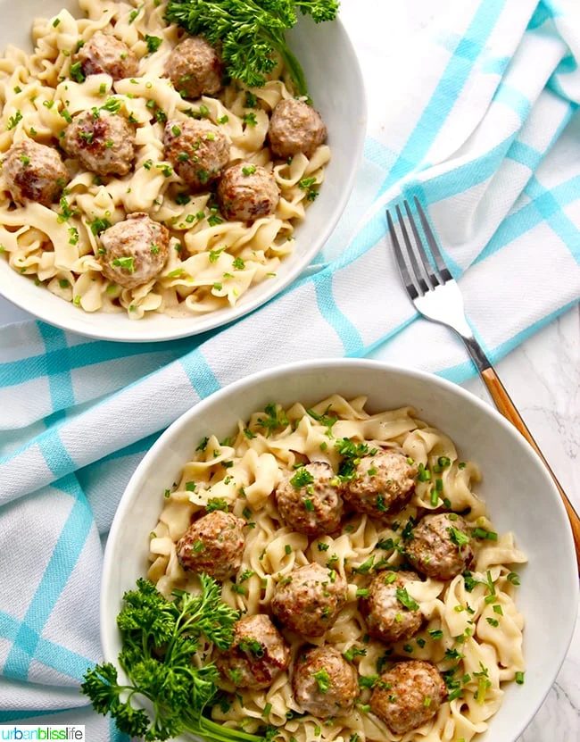 Pressure-cooker Swedish Meatballs Dairy-Free two bowls