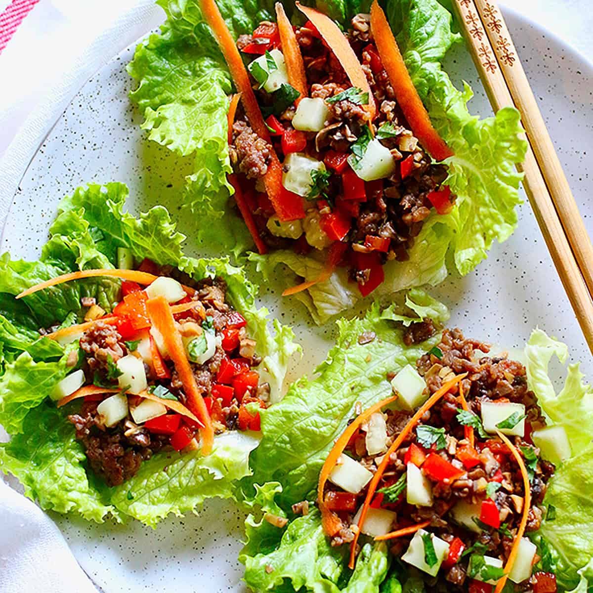 teriyaki mushroom low carb lettuce wraps.