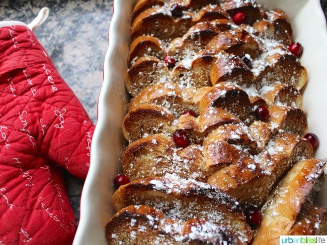 wide of oven mitt and french toast