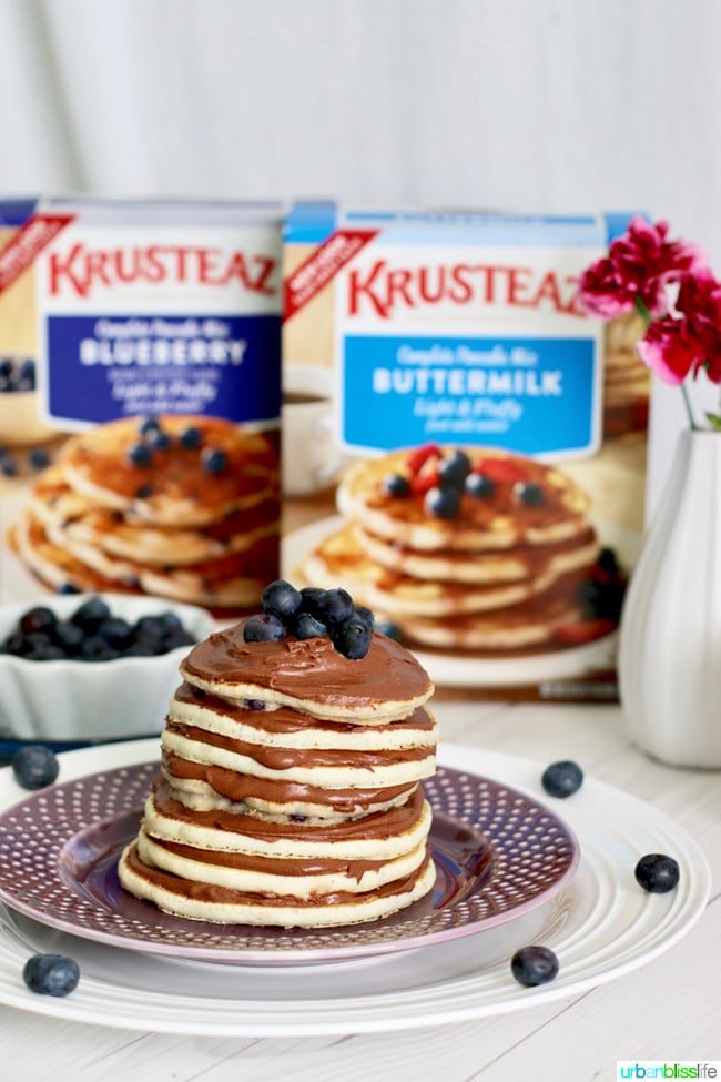 Pancake Cake Stacks with Dairy-Free Chocolate Frosting recipe on UrbanBlissLife.com