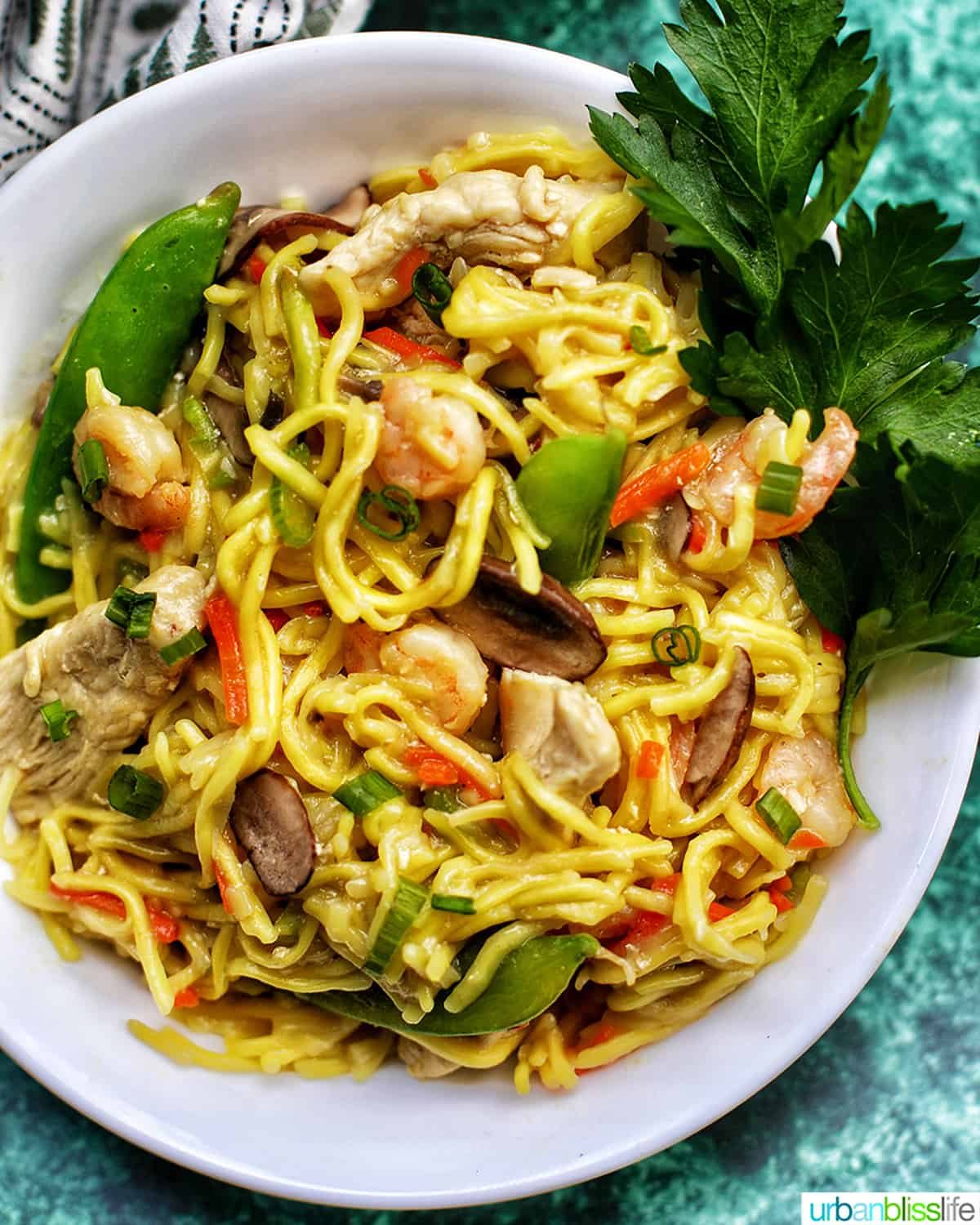bowl of Filipino Pancit Canton Noodles