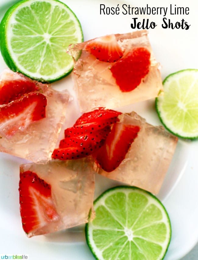 Rosé Strawberry Lime Jello Shots recipe on UrbanBlissLife.com