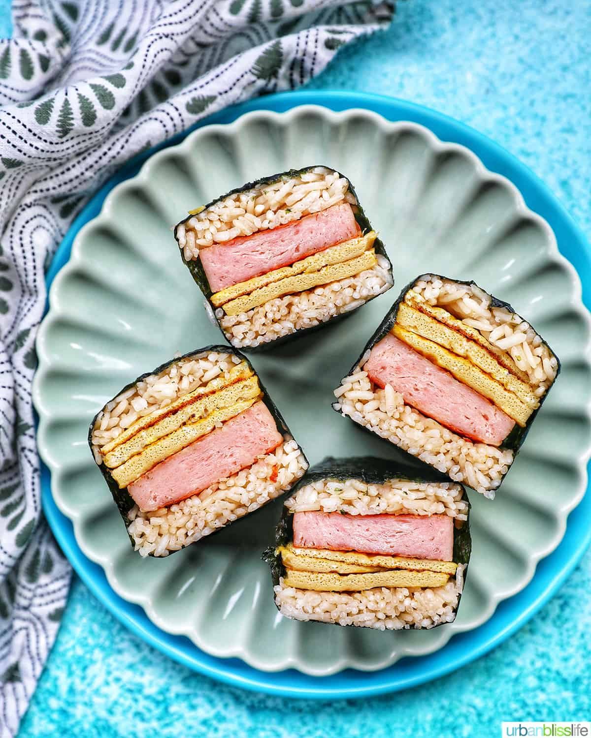 slices of spam musubi with egg