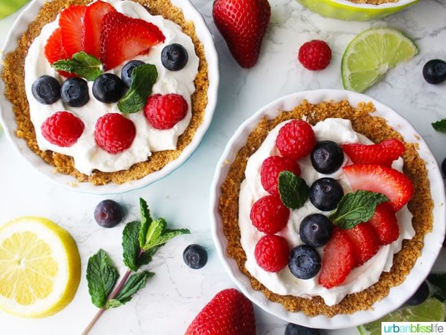 Mini Fruit Tarts with strawberries, blueberries, lemon and lime