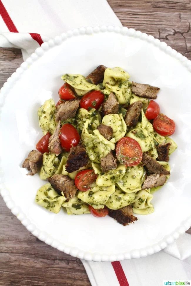 Simple and Tasty Steak Pesto Tortellini recipe on UrbanBlissLife.com