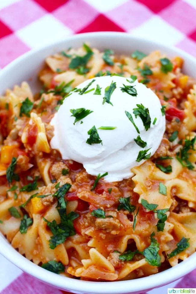 Taco Pasta recipe on UrbanBlissLife.com
