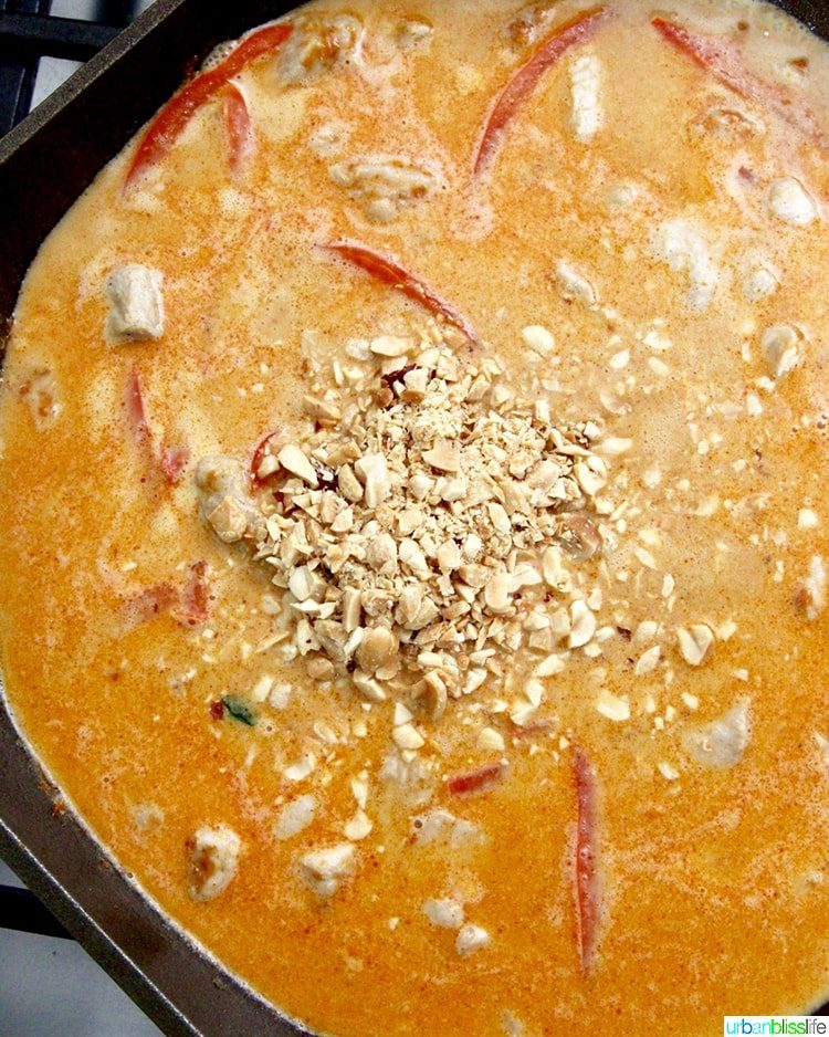 adding peanuts to the thai peanut curry