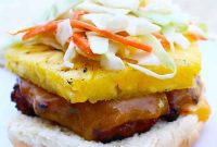 Teriyaki Turkey Burgers Topped with Tropical Slaw