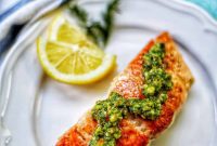 Pan-Fried Salmon with Toasted Almond and Basil Pesto