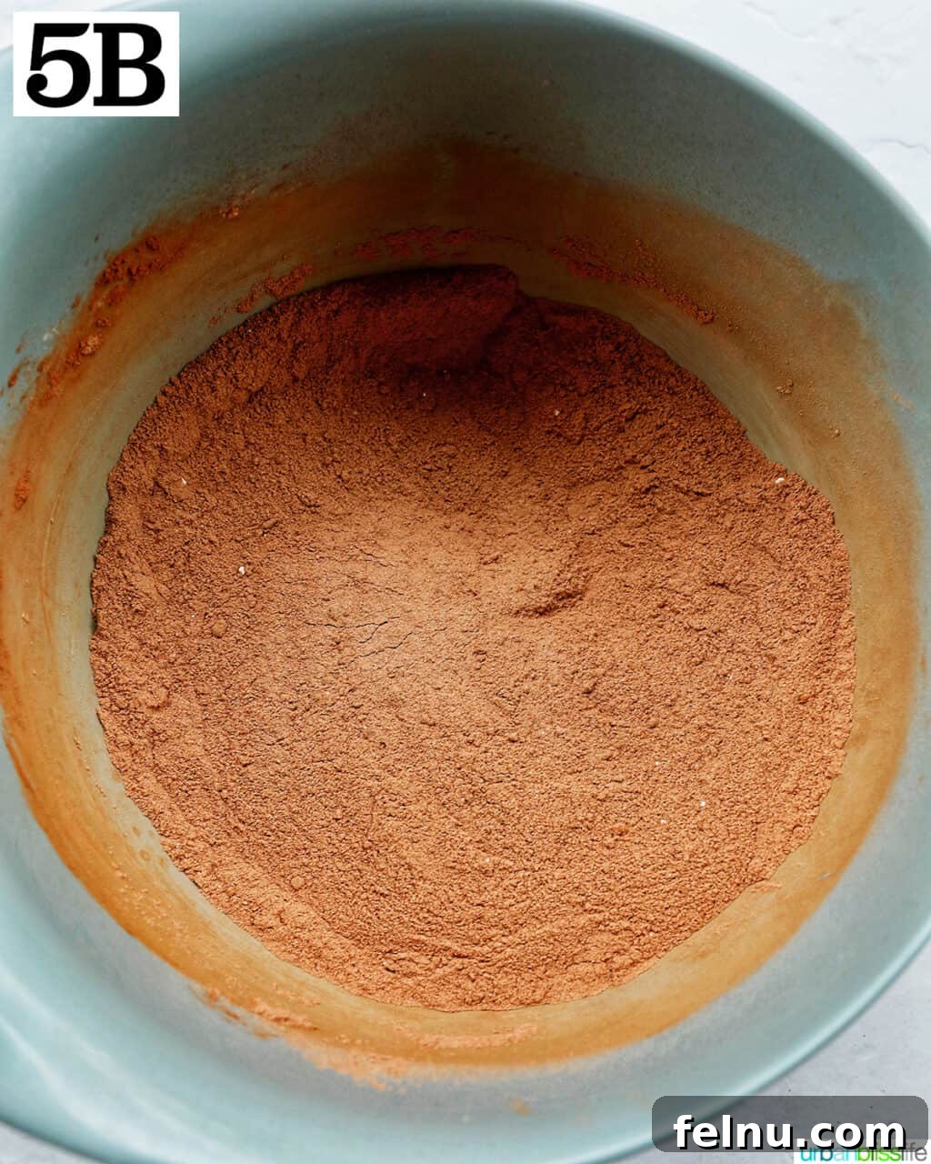 Velvet Chocolate Fudge Cupcakes 10 bowl with dry ingredients mixed to make chocolate fudge cupcakes.