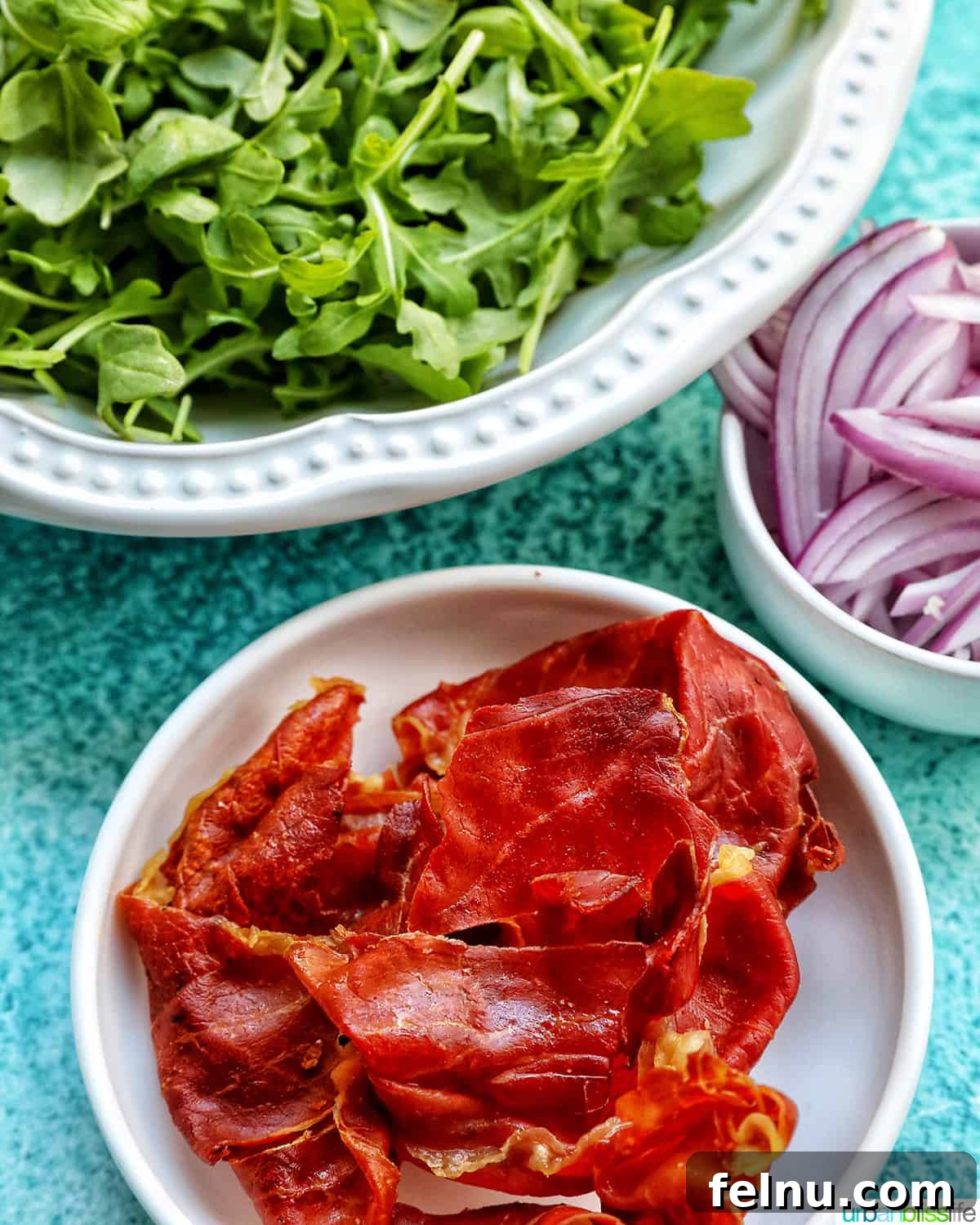 Ingredients for a prosciutto salad.