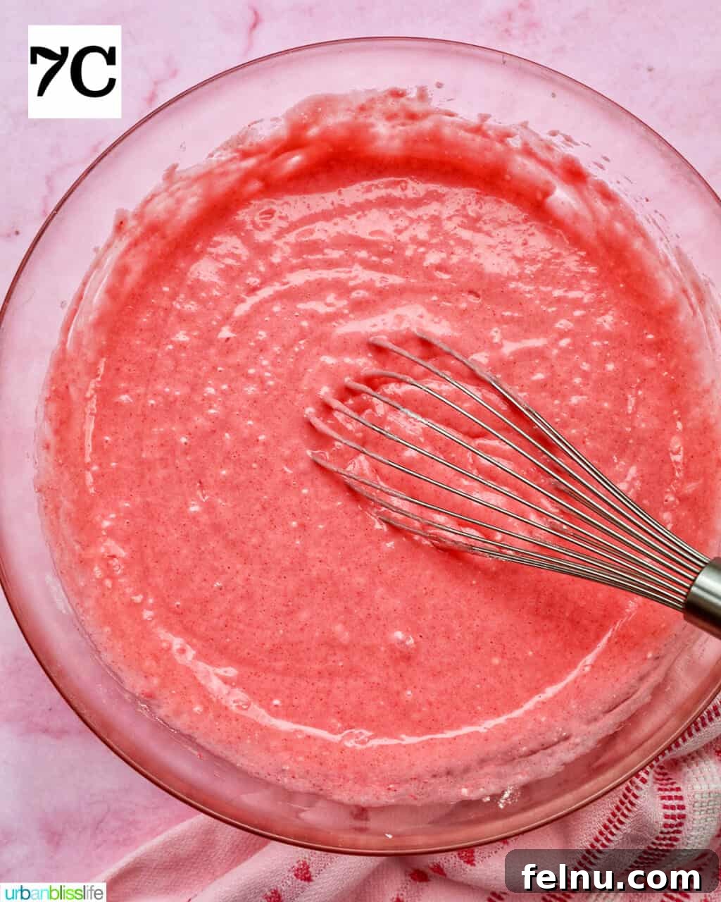 Strawberry Shortcake Crunch Cupcakes 17 The smooth, light pink cupcake batter ready for baking.