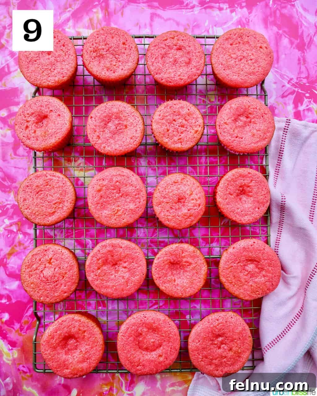 Strawberry Shortcake Crunch Cupcakes 20 Freshly baked strawberry cupcakes cooling in the muffin tin.