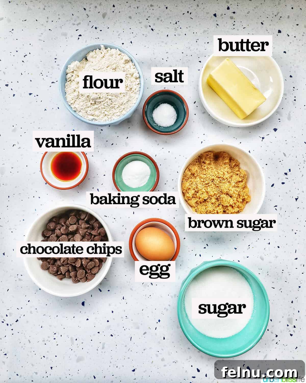 Crispy Air-Fried Delights 4 bowls of ingredients to make air fryer cookies with text overlays.