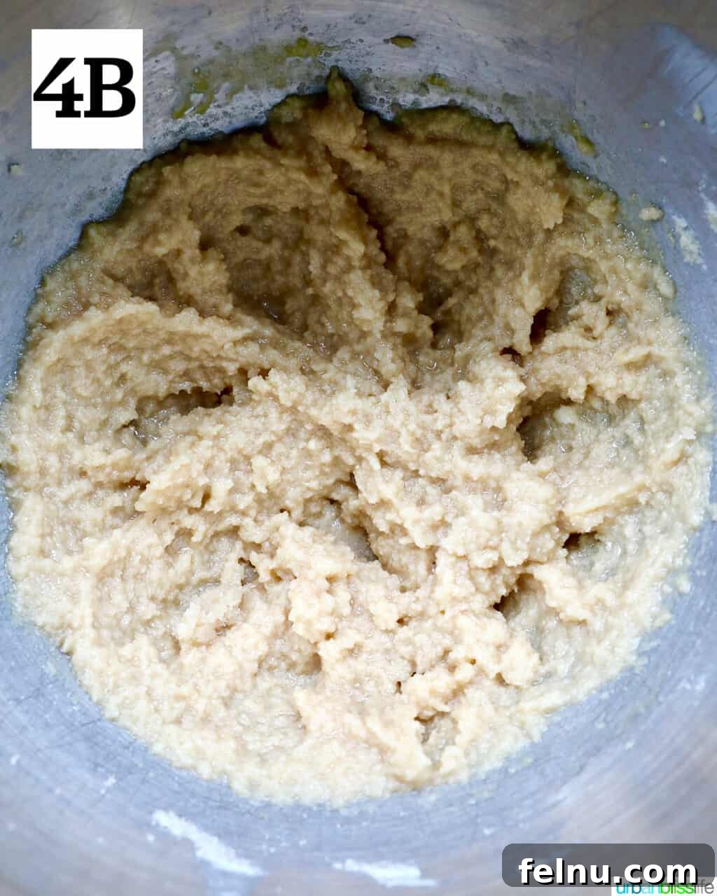 Crispy Air-Fried Delights 10 cookie dough batter in a stand mixer bowl.