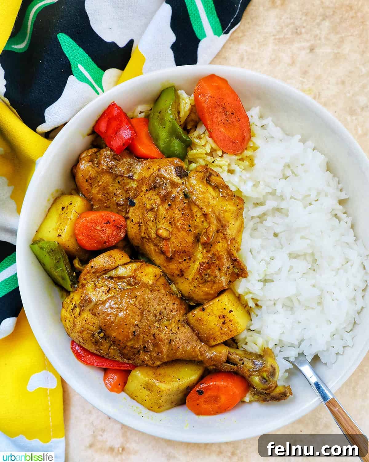 Filipino Chicken Curry
Authentic Chicken Adobo Curry Fusion 19 Filipino Chicken Curry with vegetables and white rice.