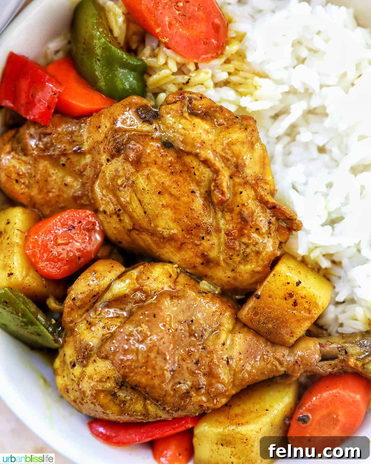 Filipino Chicken Curry
Authentic Chicken Adobo Curry Fusion 3 Filipino Chicken Curry with vegetables and white rice.