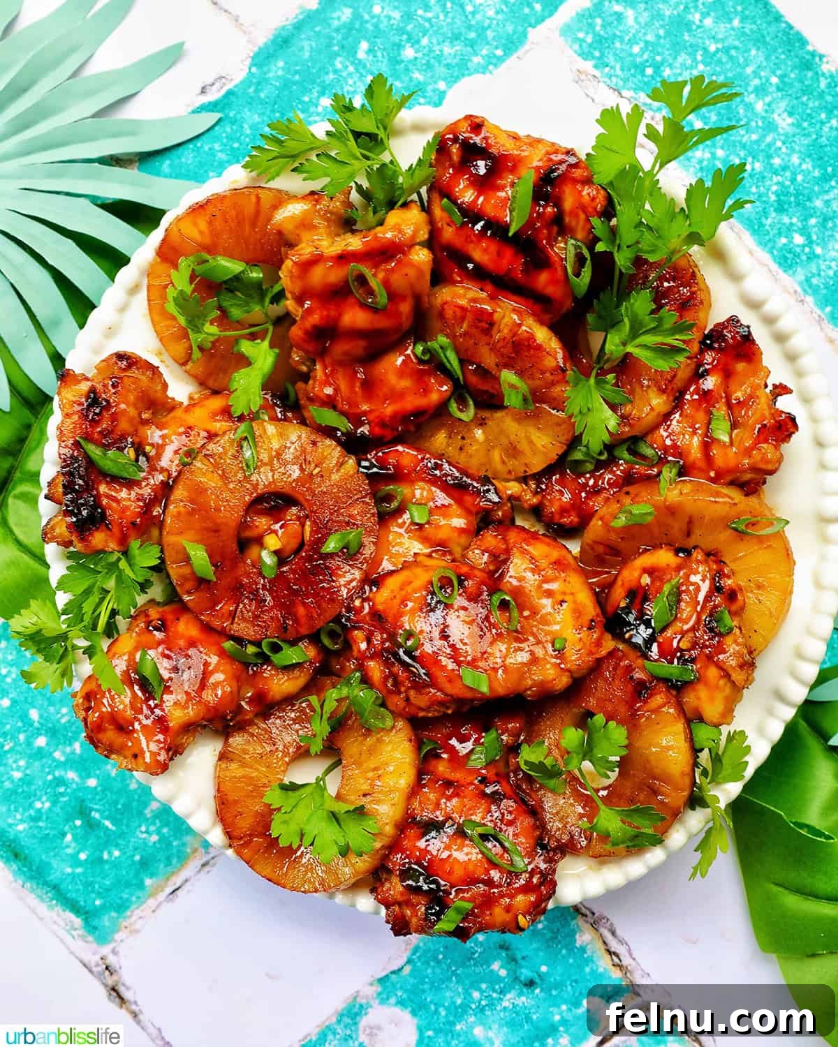 Hawaiian Grilled Chicken with Pineapple Glaze 3 Plate of perfectly grilled Hawaiian BBQ chicken and pineapple
