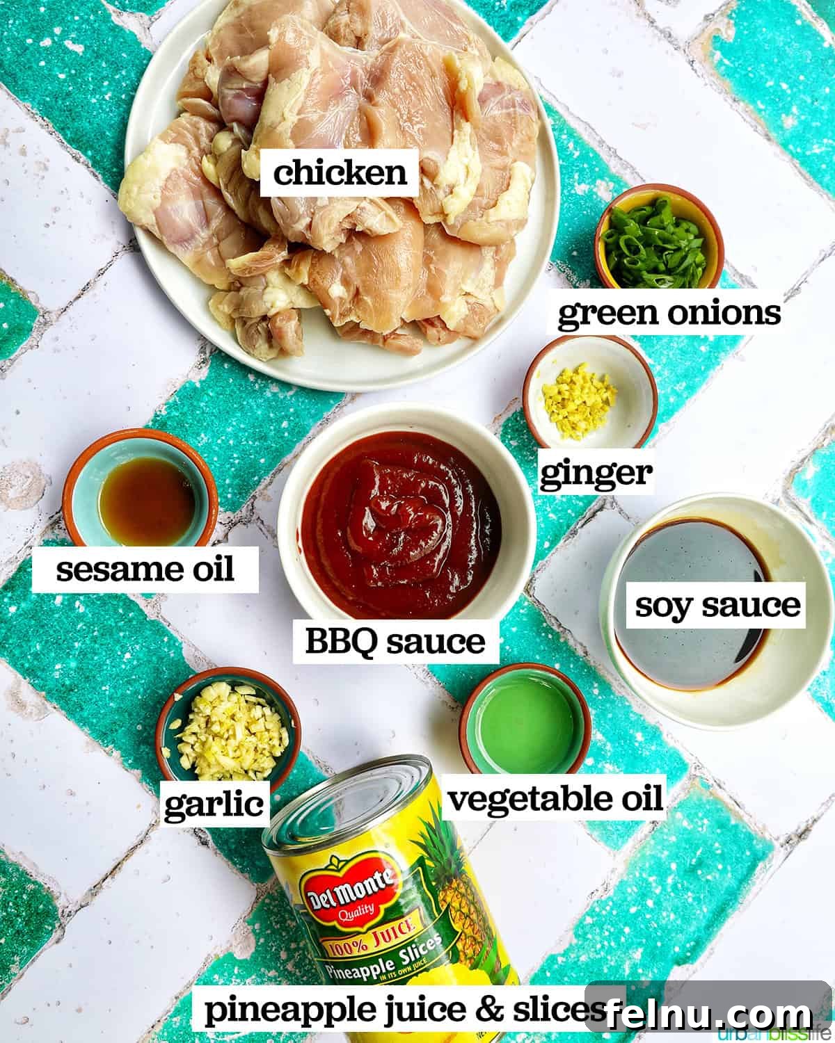 Hawaiian Grilled Chicken with Pineapple Glaze 4 Fresh ingredients ready for Hawaiian BBQ chicken