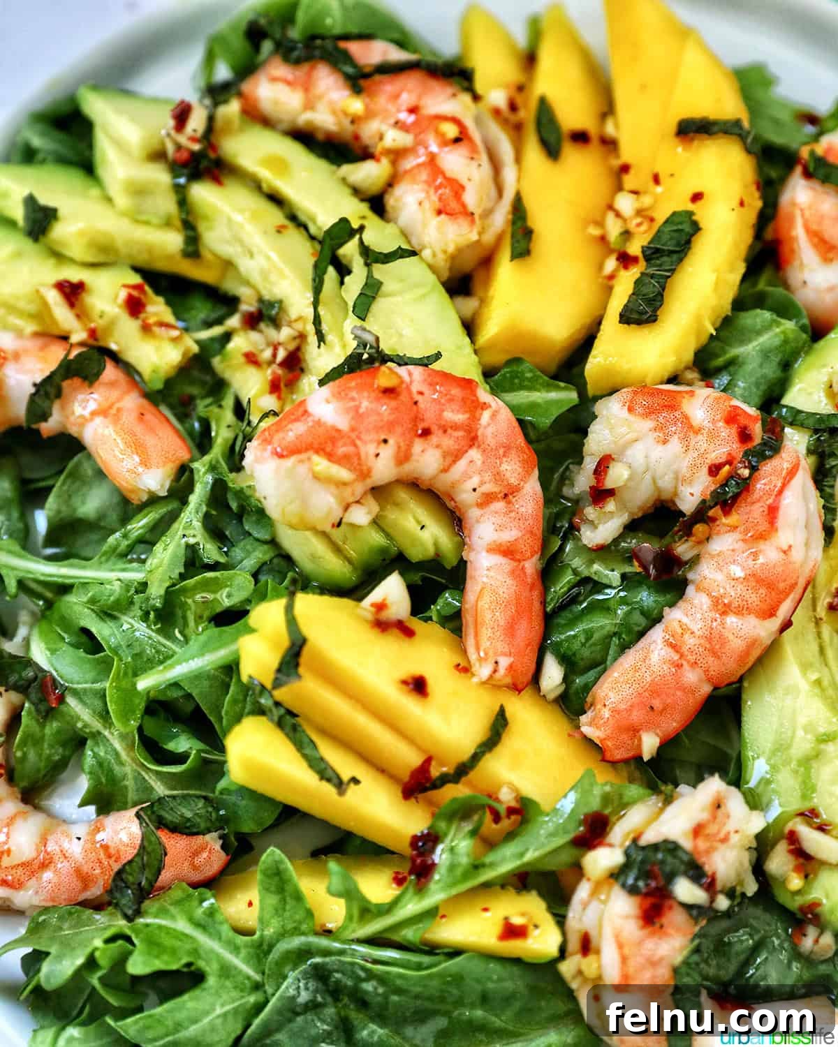 Mango Avocado Shrimp Salad 3 A close-up shot of Mango Avocado Prawn Salad, showcasing its freshness