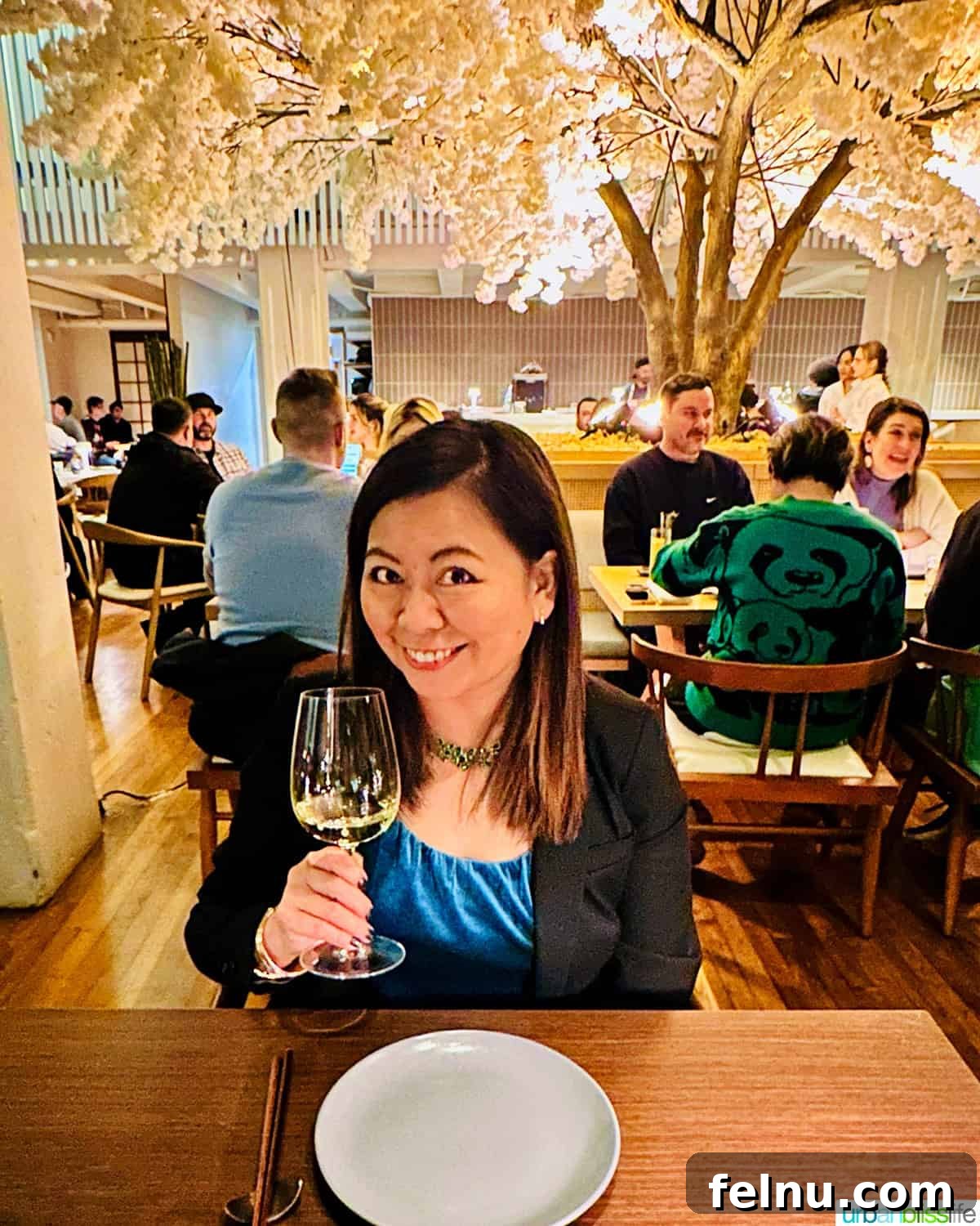 Portland's Premier Asian Fusion: Janken 3 Marlynn Schotland enjoying wine at Janken Restaurant in Portland